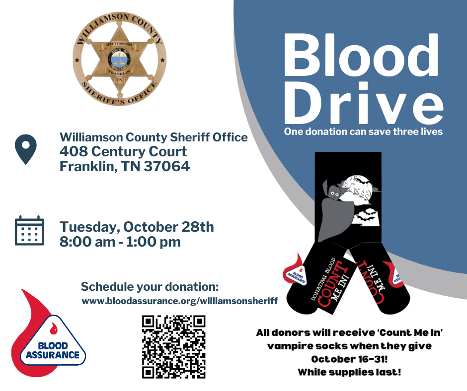 Social Media Post Blood Drive Williamson County Sheriff Office Oct 28