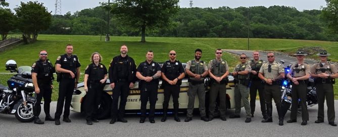 The photo shows more than a dozen law enforcement officers from the Williamson County Sheriff's office, Franklin Police, and the Tennessee Highway Patrol who participated in the April 29th 2026 Hands Free Traffic Operation.