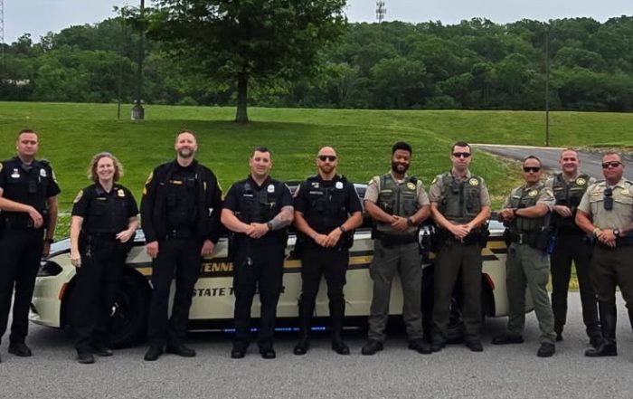 The photo shows more than a dozen law enforcement officers from the Williamson County Sheriff's office, Franklin Police, and the Tennessee Highway Patrol who participated in the April 29th 2026 Hands Free TRaffic Operation.