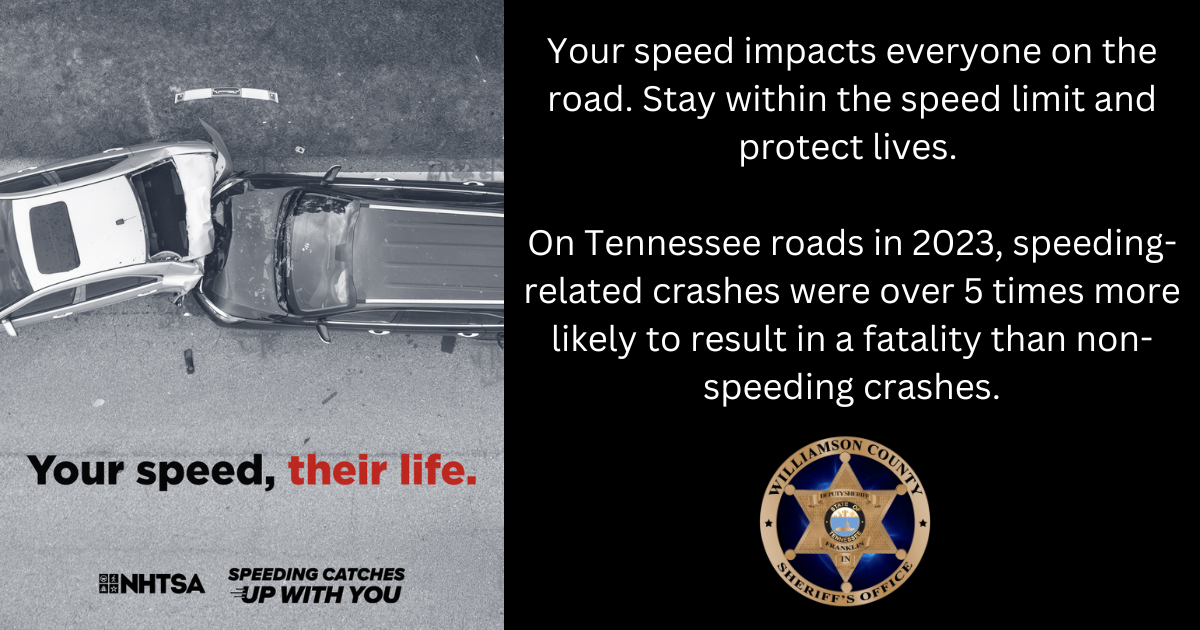 Your Speed, Their Life 073026 Two car crashes into each to each other. Caption says Your Speed, Your Life, Slow Down TN
