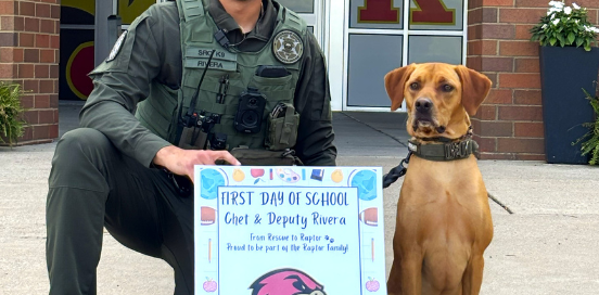 WCSO Deputy Rivera and his K9 partner, Chet, are pictured at Ravenwood High School as they begin the new school year.