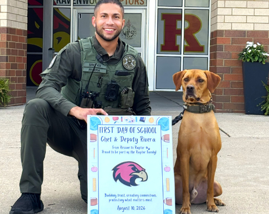 WCSO Deputy Rivera and his K9 partner, Chet, are pictured at Ravenwood High School as they begin the new school year.
