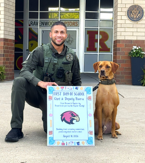 WCSO Deputy Rivera and his K9 partner, Chet, are pictured at Ravenwood High School as they begin the new school year.