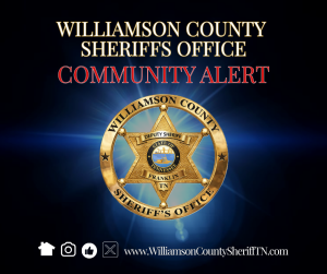 Williamson County Sheriff's Badgem with Community Alert in red letters above the official badge.
